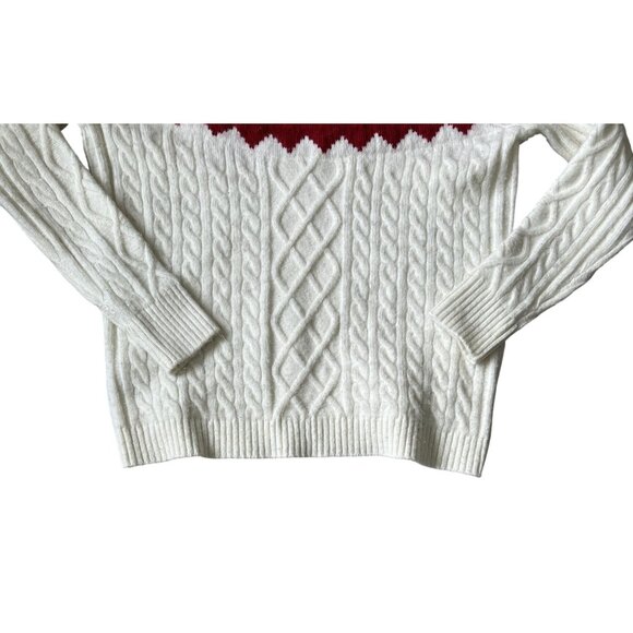Loft Womens Fair Isle Cable Knit Sweater M White Red Warm Cozy WInter - Picture 3 of 7